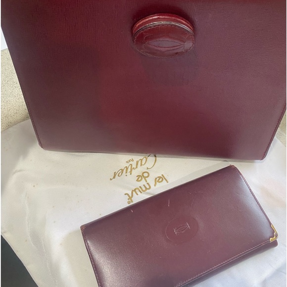 Cartier Must line Bordeaux leather burgundy W  authenticity card and wallet - Picture 2 of 15